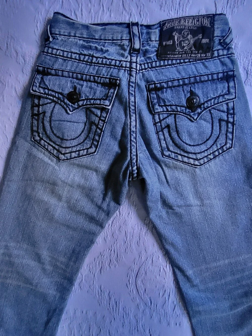 True Religion Rainbow Billy Jeans 28 Made in USA Light Wash Y2K NWOT